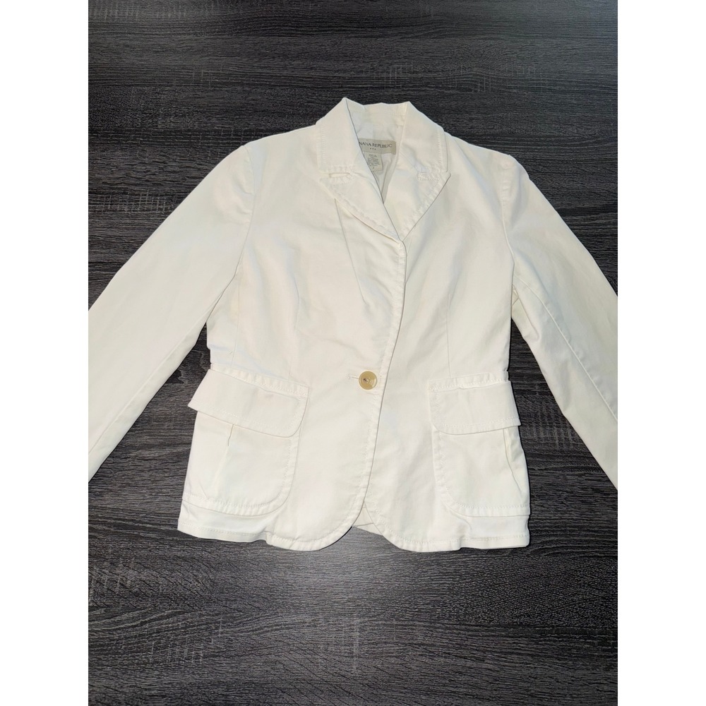 Banana Republic Blazer White Cotton Stretch One Button Classic Workwear Size 2 - Picture 2 of 7